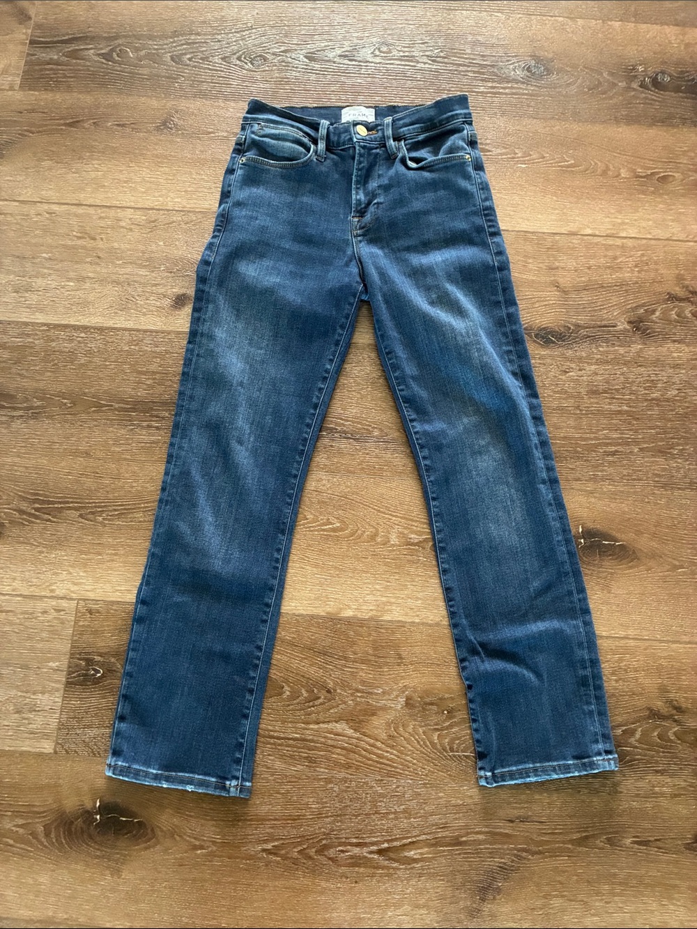 Frame Le High Straight Jeans Dark Wash Stretch Denim Womens 25